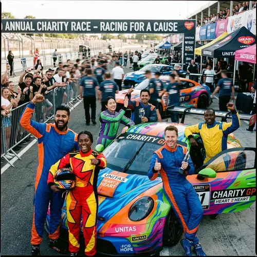 Multicultural Racing Group in Vibrant Attire - Charity Event