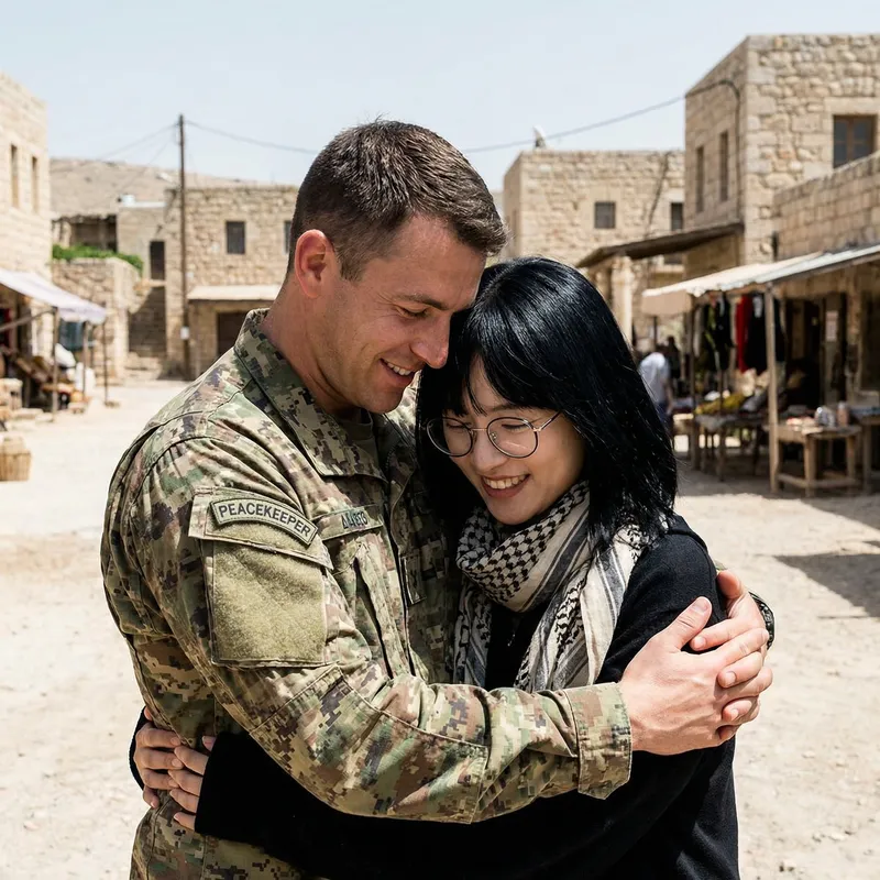 Pixelated Military Man Kissing Local Woman Pixelated Military Man Kissing Local Woman