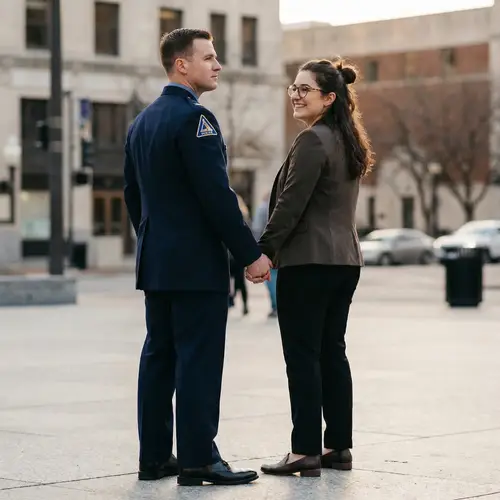 Stylish Couple: Delta Uniform Man & Intellectual Woman