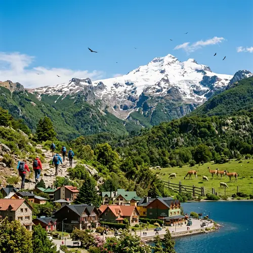 Bariloche Mountain View: Lush Greenery & Snow-Covered Peak