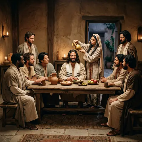 Historical Scene of Jesus at Table with Diverse Men