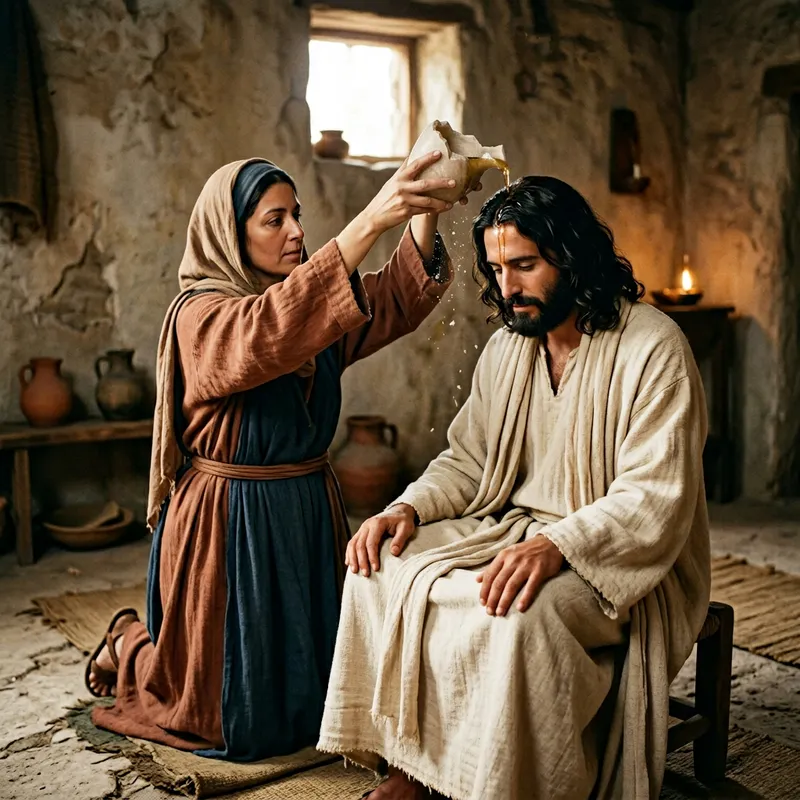 Ancient Israel Woman Anoints Man with Oil