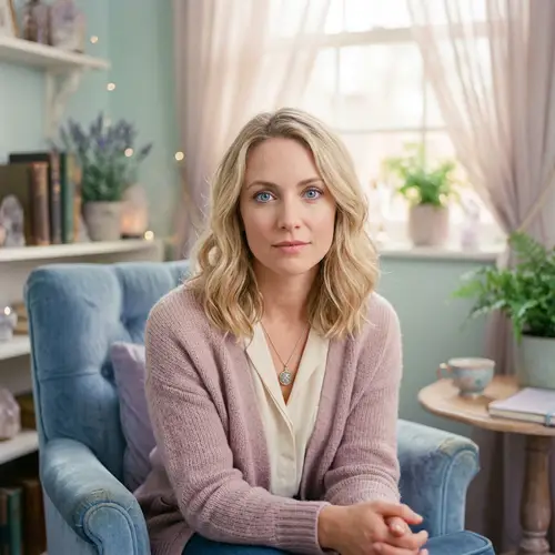 Blonde Caucasian Female Hypnotherapist in Enchanting Pastel Colors