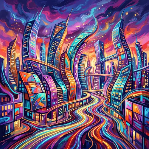 Vibrant Abstract Cityscape | Dynamic Colors & Shapes