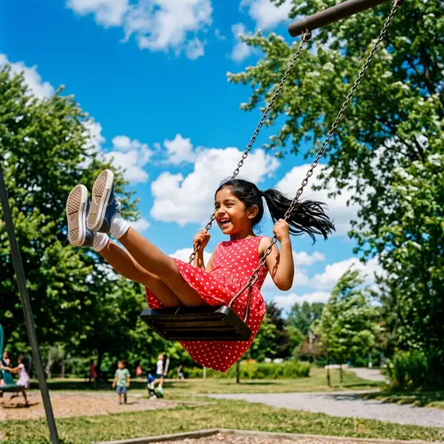 Gleeful South Asian Girl Swinging in Park