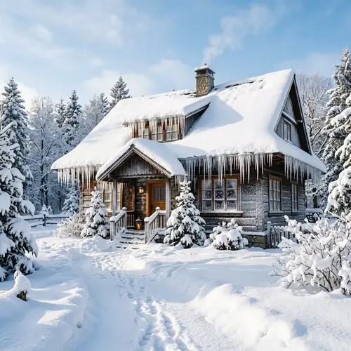 Winter Wonderland: Snow-Covered House in Serene Setting