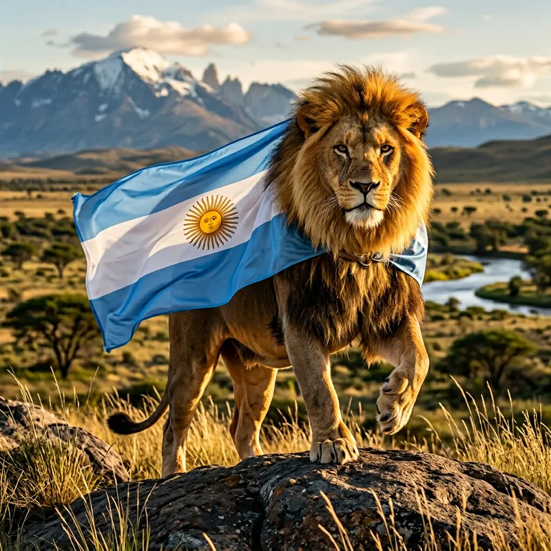 Majestic Lion with Argentine Flag