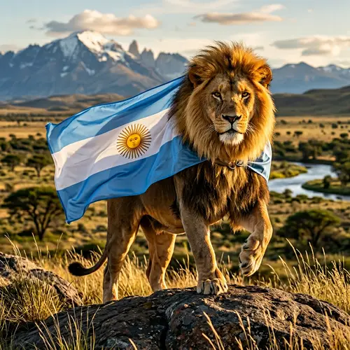 Majestic Lion King of the Jungle with Argentine Flag