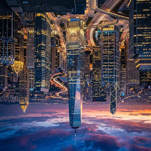 Vibrant City Financial District Artwork | Detailed Geometric Structures