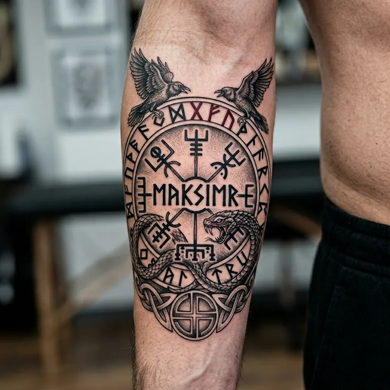 Intricate Neo-Nordic Forearm Tattoo Design
