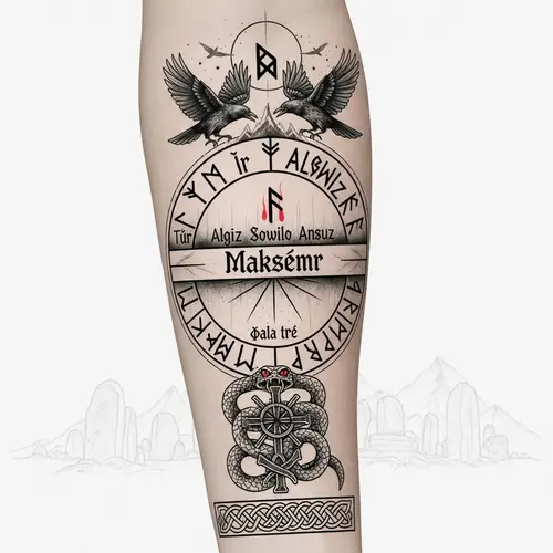 Intricate Neo-Nordic Forearm Tattoo Design