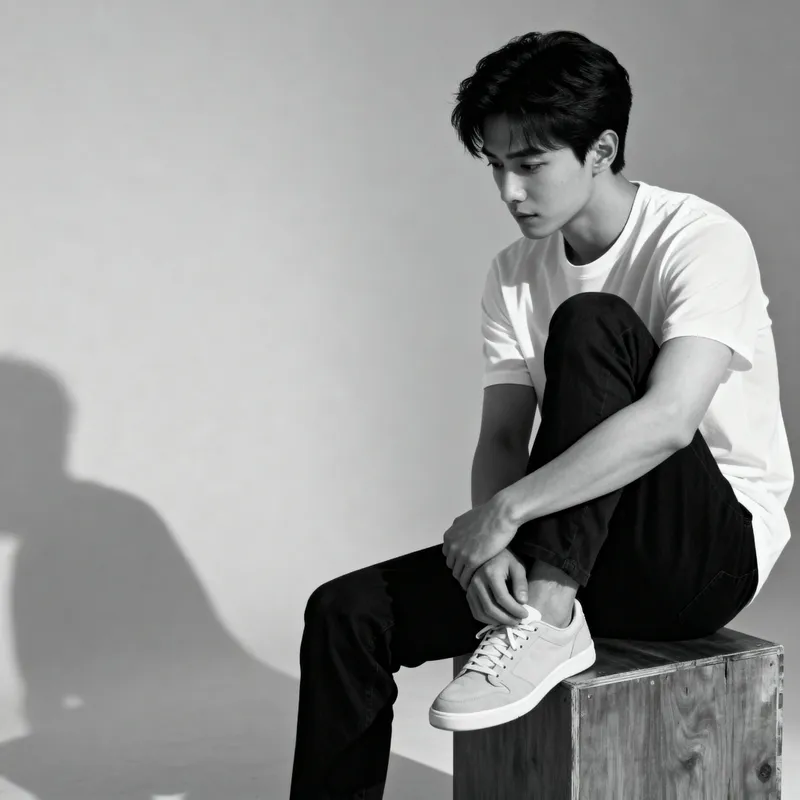 Casual Black and White Portrait of a Young Man