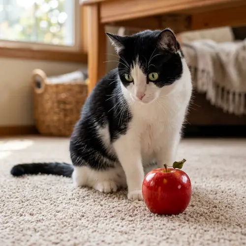 Charming Cat with Apple - Adorable and Curious Feline