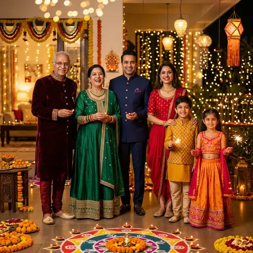 Happy Indian Family Celebrating Diwali with Style