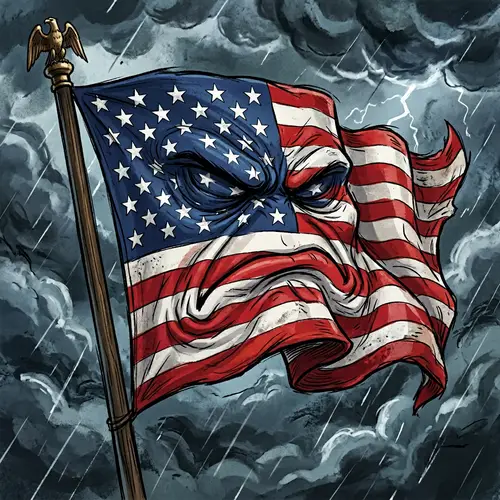 Animated USA Flag with Anger Emotions | Illustration