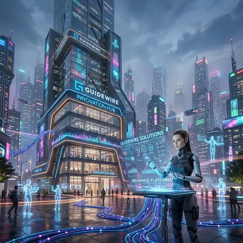 AI in Guidewire Solutions: Futuristic Tech-Inspired Urban Skyline