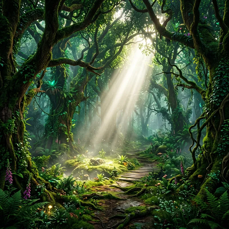Enchanting Mystical Forest: Vibrant Colors & Brilliant Light Enchanting Mystical Forest: Vibrant Colors & Brilliant Light