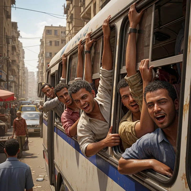 Overcrowded Public Bus in Cairo: A Daily Scene Overcrowded Public Bus in Cairo: A Daily Scene