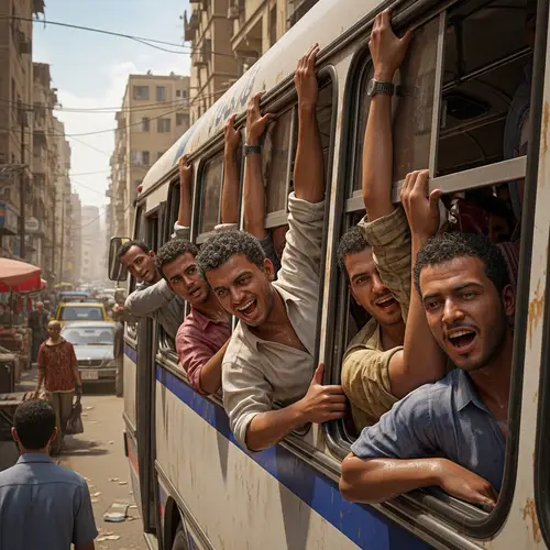 Overcrowded Public Bus in Cairo: A Daily Scene