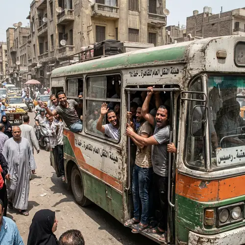 Overcrowded Public Bus in Cairo: A Daily Scene