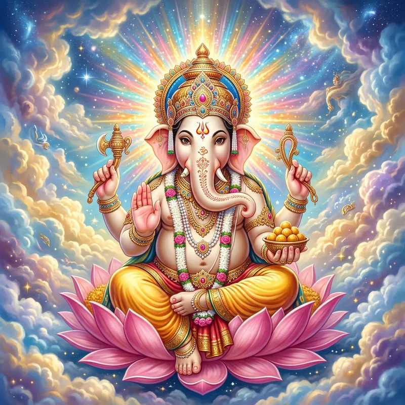 Resplendent Ganesha: Ethereal Aura, Blessing Pose, Ivory Skin Tone | 4k Image Resplendent Ganesha: Ethereal Aura, Blessing Pose, Ivory Skin Tone | 4k Image