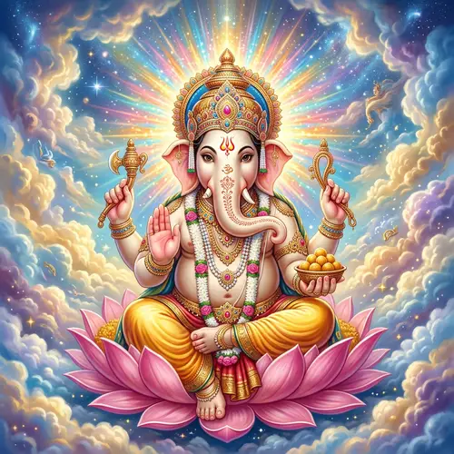 Ethereal Ganesha: Blessing Pose in Radiant Colors | 4k Image