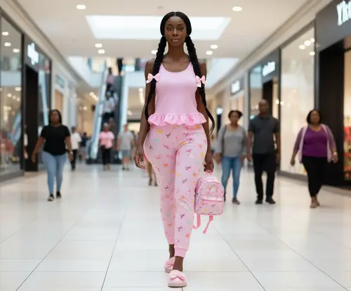 Fashionable Thin Black Woman in Cute Pajamas