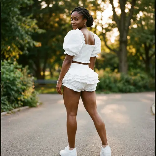 Seductive Athletic Woman in Ruffled Outfit