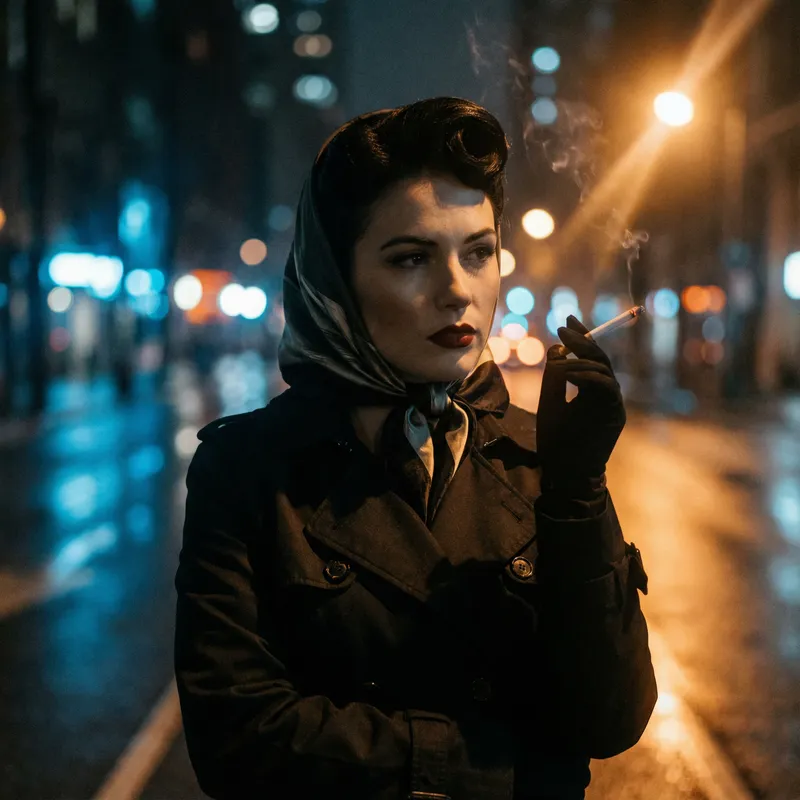 Cinematic 1950s Portrait: Model with Cigarette Cinematic 1950s Portrait: Model with Cigarette