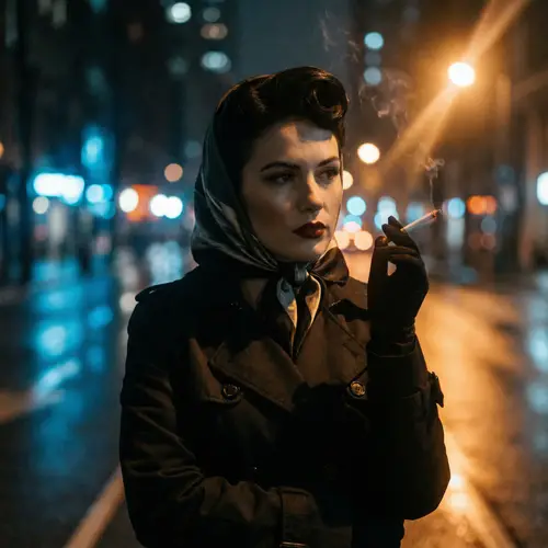Cinematic 1950s Portrait: Model with Cigarette