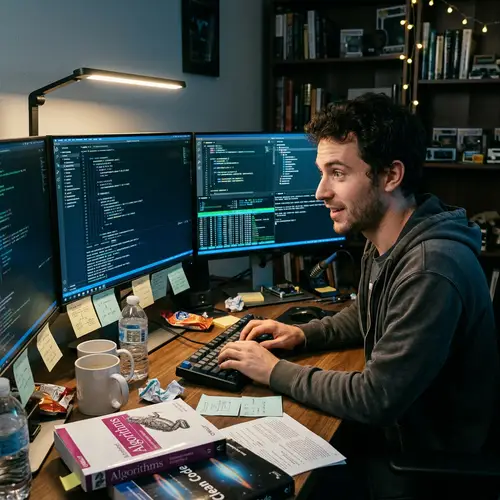Dedicated Caucasian Male Programmer Unravelling Algorithms | Coding Enthusiast