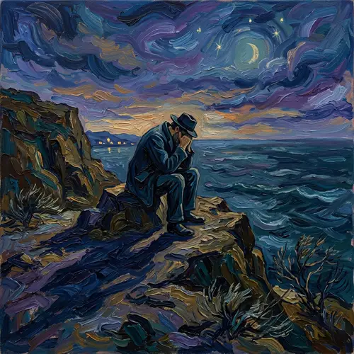 Lonely Twilight Figure - Van Gogh Style Art