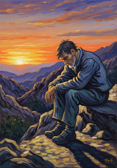 Lonely Twilight Figure - Van Gogh Style Art