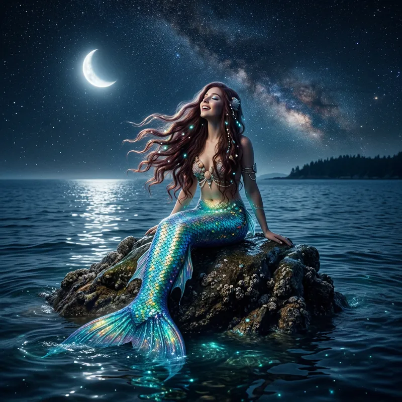 Enchanting Mermaid's Song in Moonlit Sea