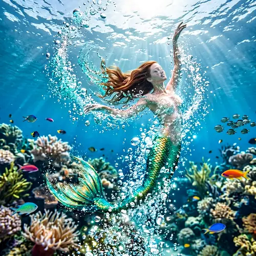 Mermaid Transforming into Bubbles - Mystical Underwater Art