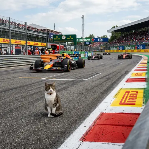 Cat on Formula 1 Racing Circuit