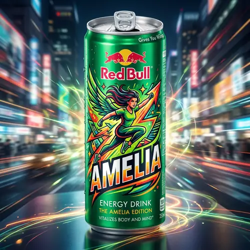 Vibrant Green Red Bull Can Featuring 'Amelia'