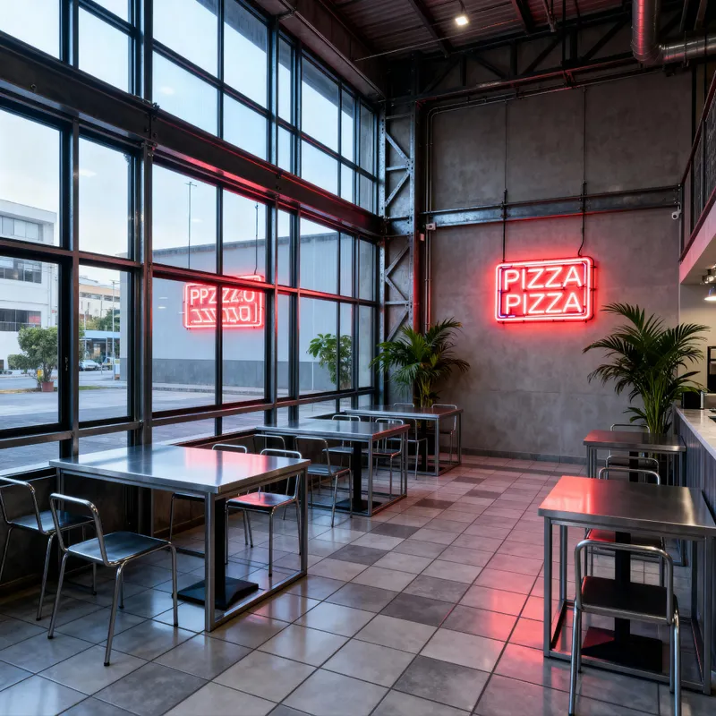 Stylish Industrial Pizza Café Interior Design