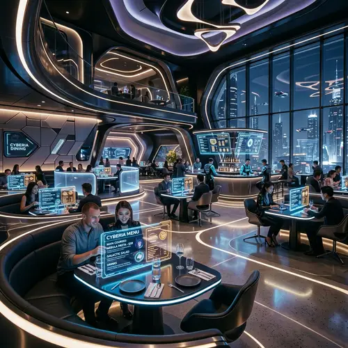 Futuristic Restaurant Interior: High-Tech Ambiance