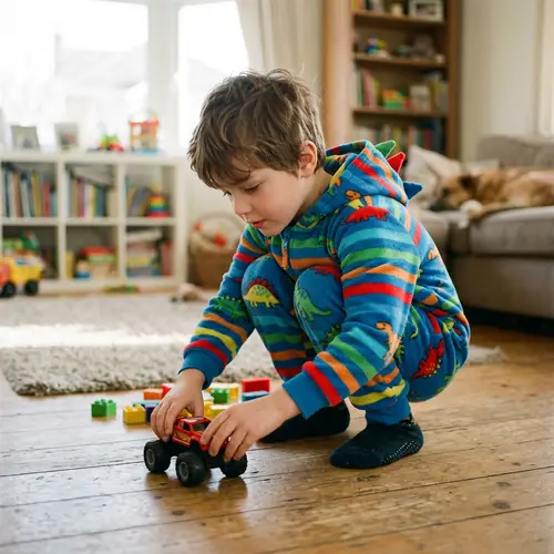 Colorful Onesie 8-Year-Old Boy Playing