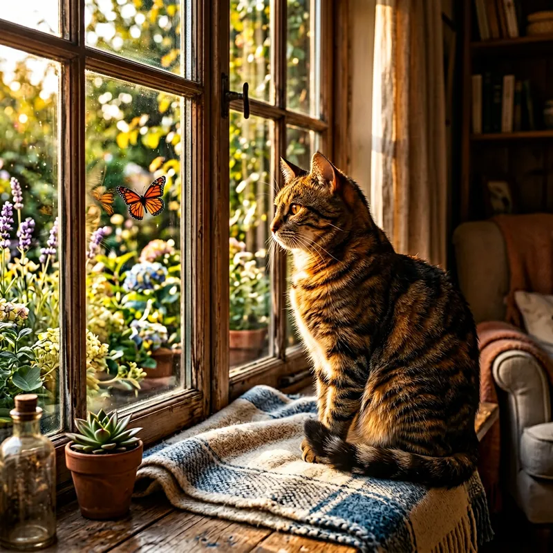 Adorable Tabby Cat Gazing Out the Window