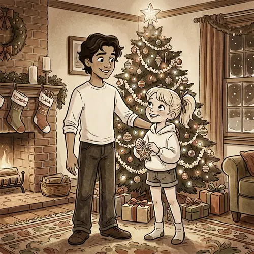 Heartwarming Scene of 14-Year-Old Friends by Christmas Tree