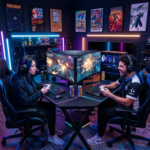 Futuristic Gaming Room: Modern Gaming Setup & LED Lights
