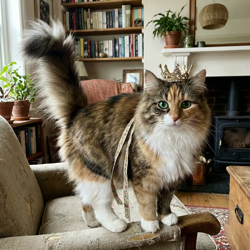 Majestic Feline Queen with Golden Crown