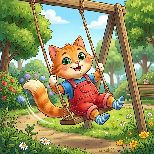 Delightful Cat Cartoon Swinging at Lush Park