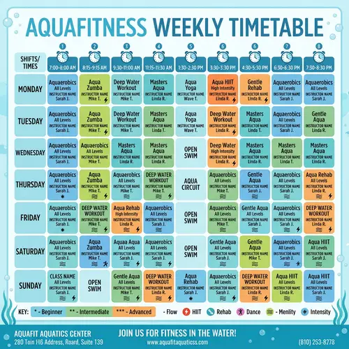 Weekly Aquafitness Timetable | 8 Daily Shifts