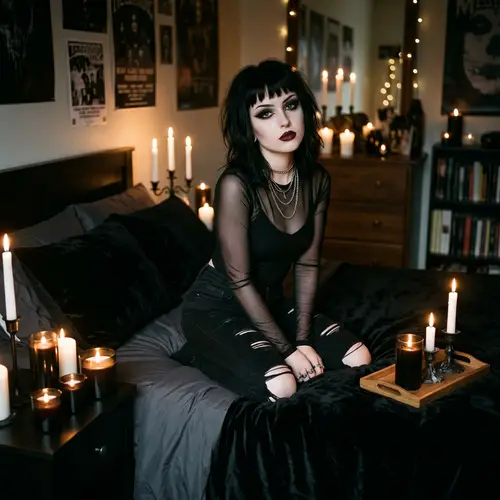 Moody Goth Girl Aesthetic - Bedtime Shadows