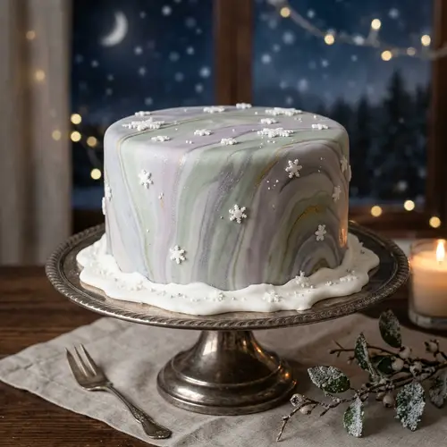 Elegant Lilac Green Chocolate Cake with Snowflakes