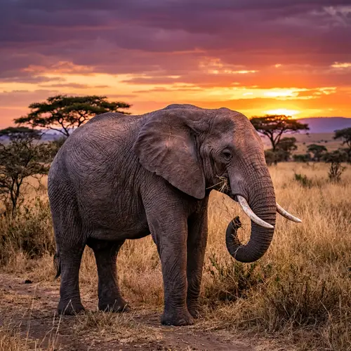 Majestic African Elephant in Savanna at Sunset