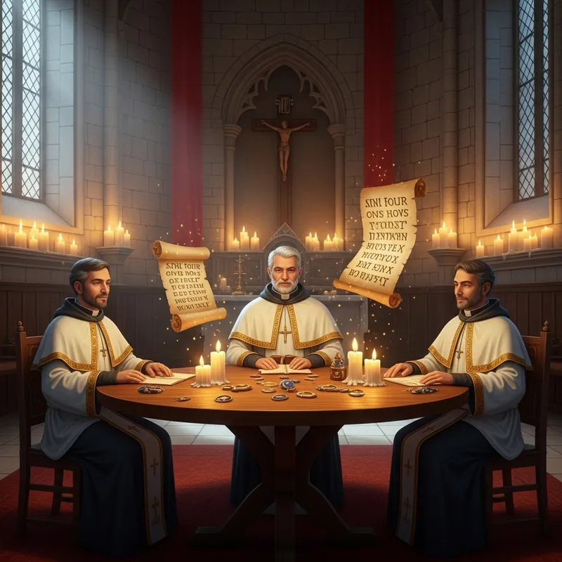 Enchanting Medieval Hall with Spiritual Priests Enchanting Medieval Hall with Spiritual Priests